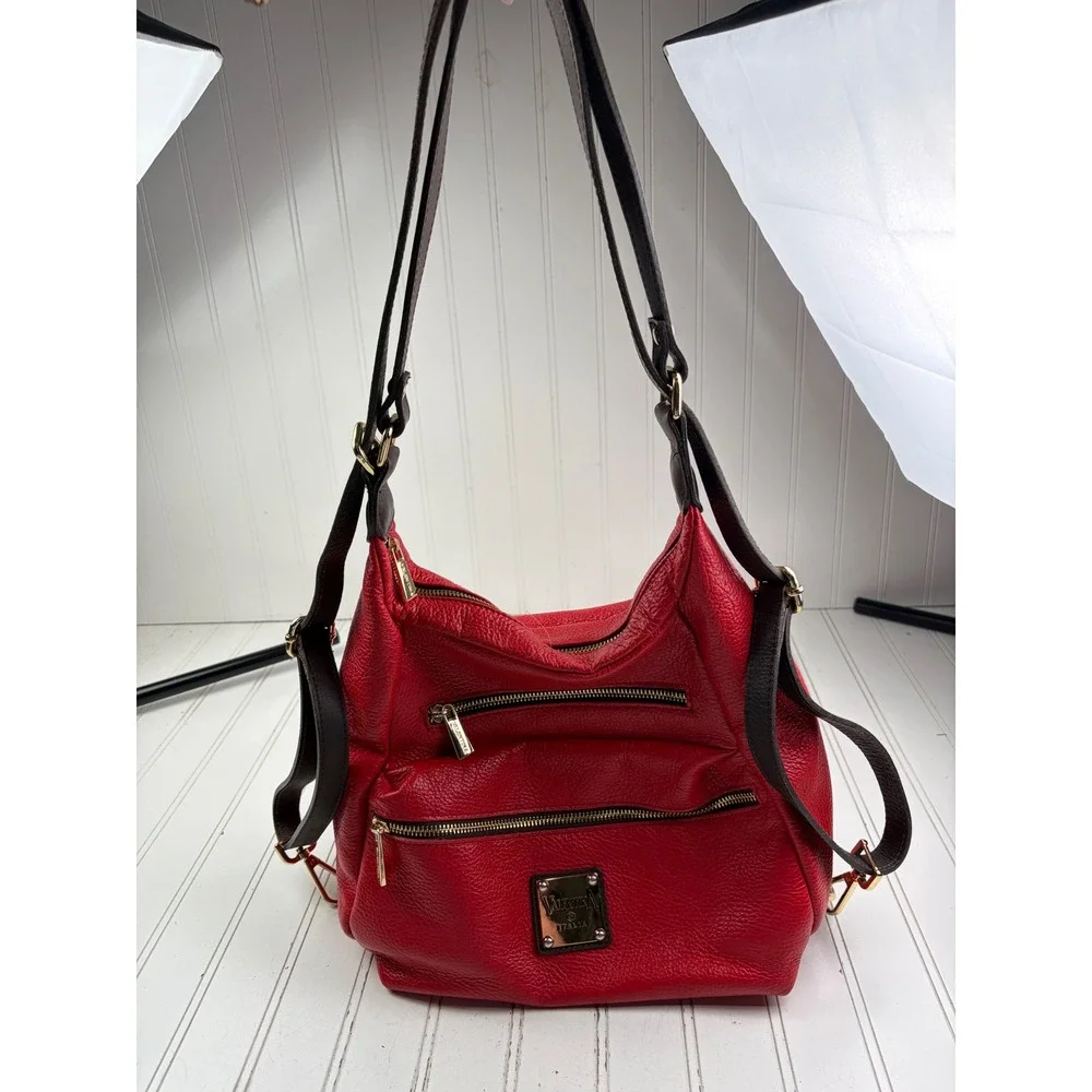 Valentina Vintage Y2K Red Pebbled Leather Slouchy Hobo Shoulder Bag Purse